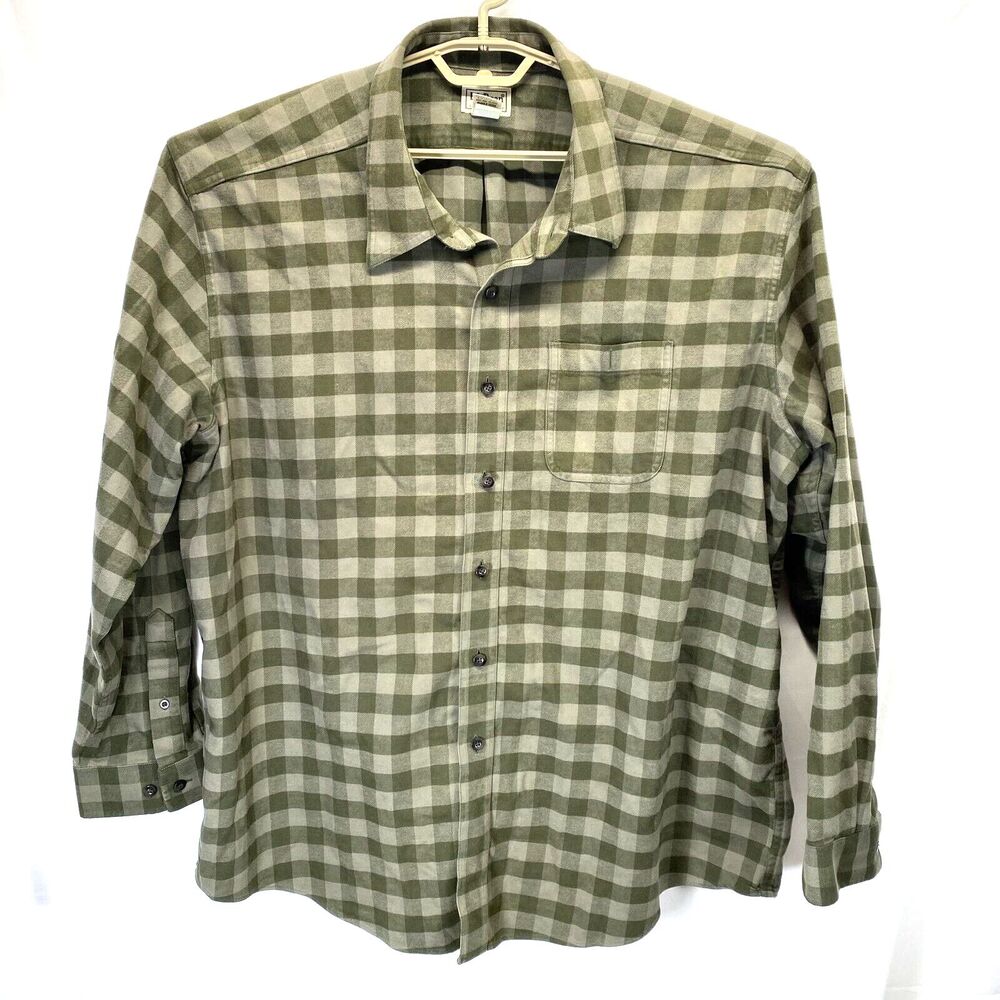 LL Bean Men's XXL Flannel Cotton Shirt Green Check Heavy Weave Button Up EUC